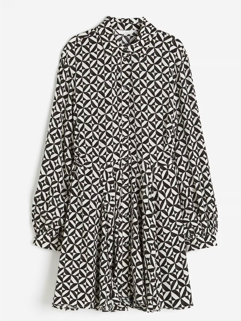 H&M Crepe Shirt Dress Black White Geometric Tile Pattern Size Medium New